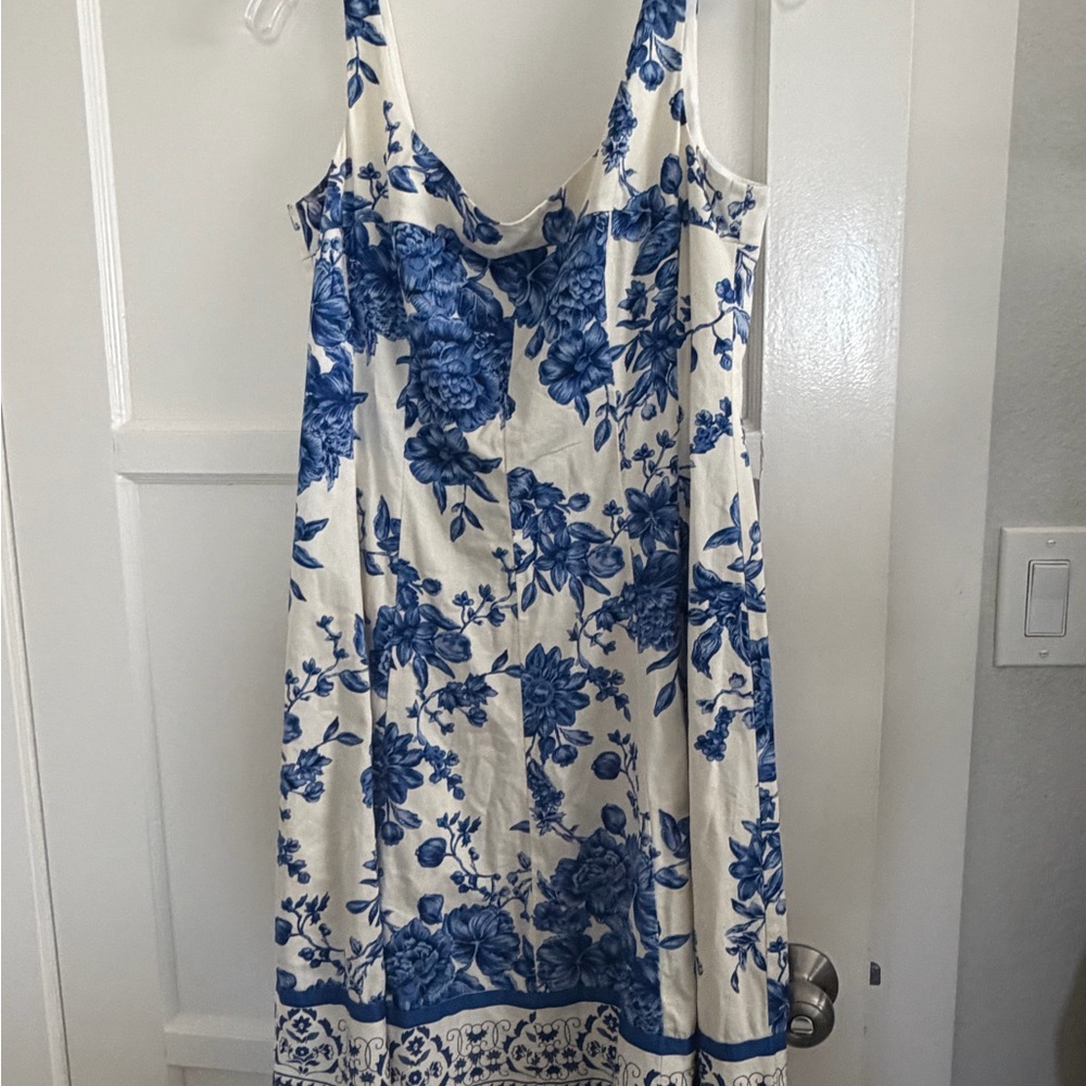Nine West Cream Midi Dress with Blue Floral Print
